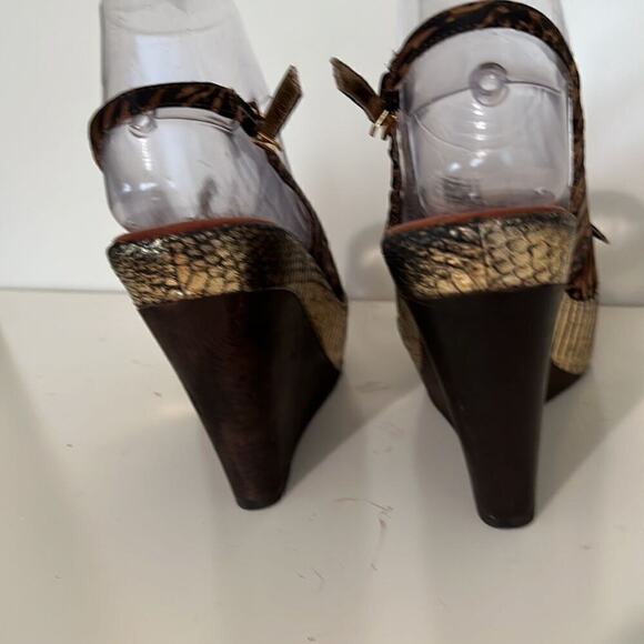 Sam Edelman SZ 7 Wedge Platform Peep Toe Sling Back Animal Print Mob Wife Heels - Picture 5 of 7